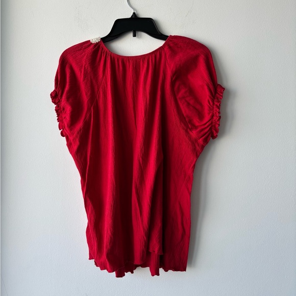 VTG LA Movers Top Red Crochet Short Sleeve Gauze Cotton Women M Boho Cottagecore - Picture 2 of 7